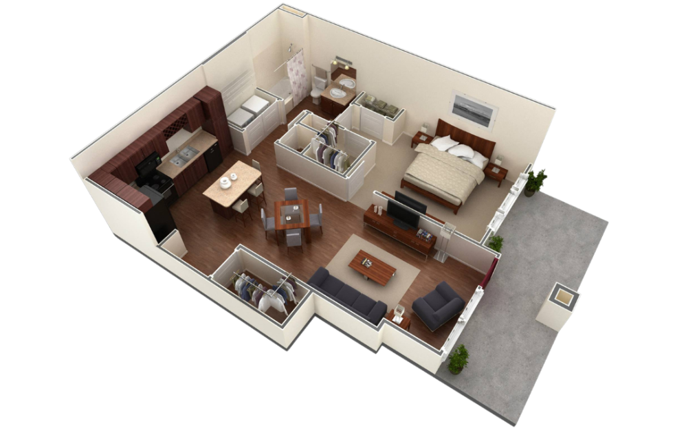 A1 - 1 bedroom floorplan layout with 1 bathroom and 760 square feet