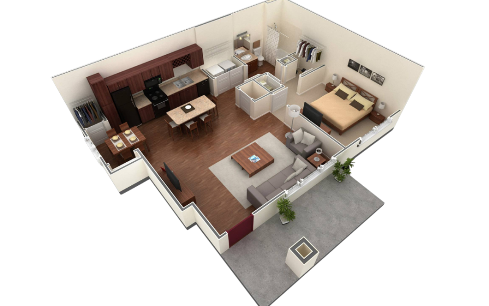 A2 - 1 bedroom floorplan layout with 1 bathroom and 816 square feet