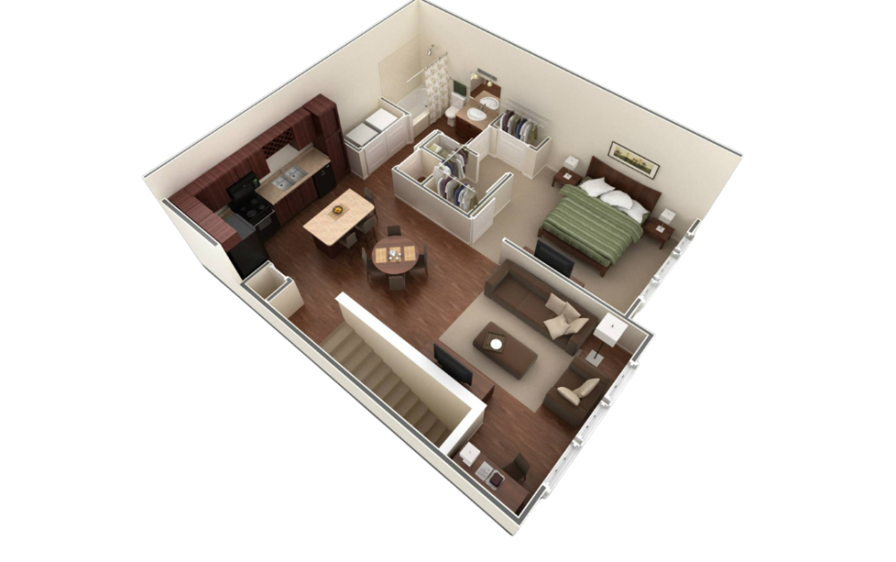 A3 - 1 bedroom floorplan layout with 1 bathroom and 857 square feet