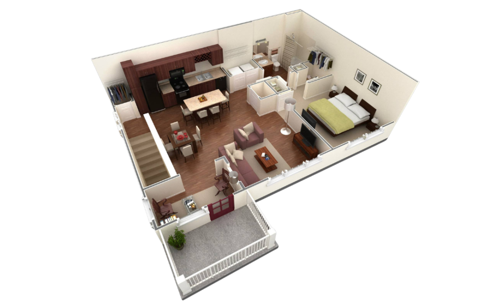 A4 - 1 bedroom floorplan layout with 1 bathroom and 909 square feet