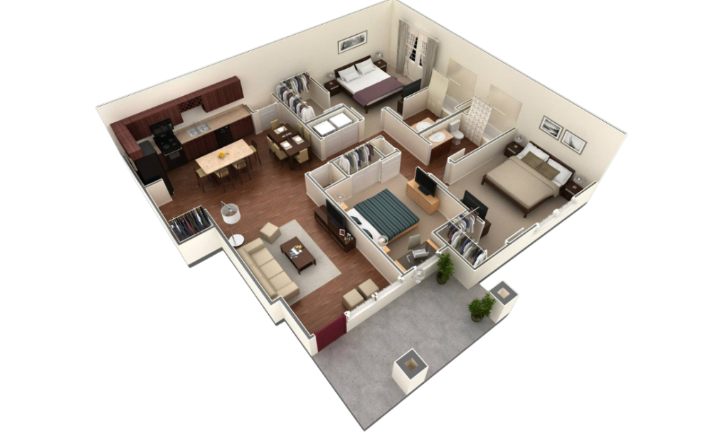 B1 - 2 bedroom floorplan layout with 2 bathrooms and 1062 square feet