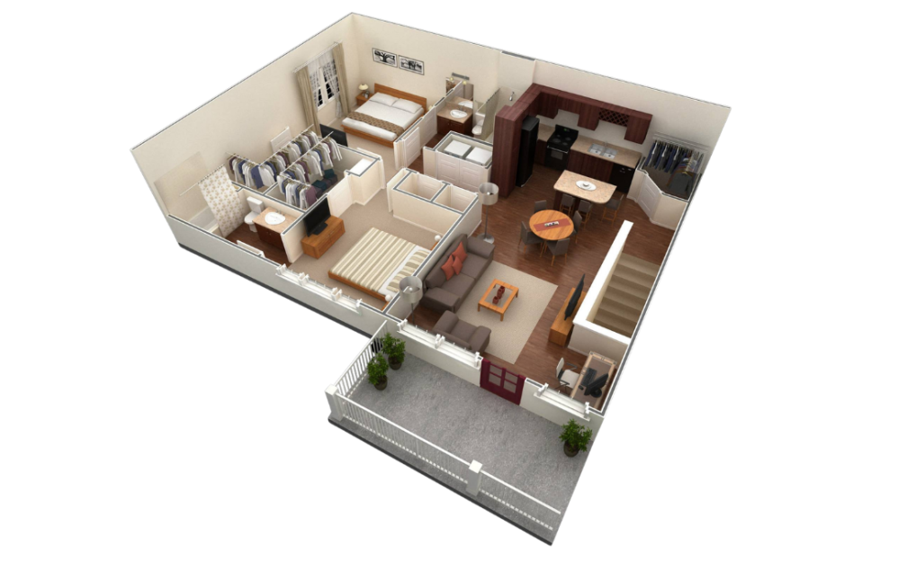 B3 - 2 bedroom floorplan layout with 2 bathrooms and 1152 square feet