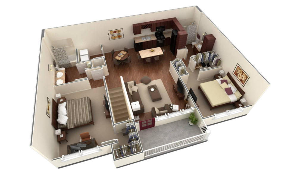 B4 - 2 bedroom floorplan layout with 2 bathrooms and 1186 square feet