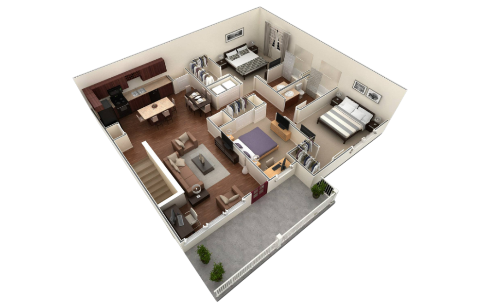 C2 - 3 bedroom floorplan layout with 2 bathrooms and 1399 square feet