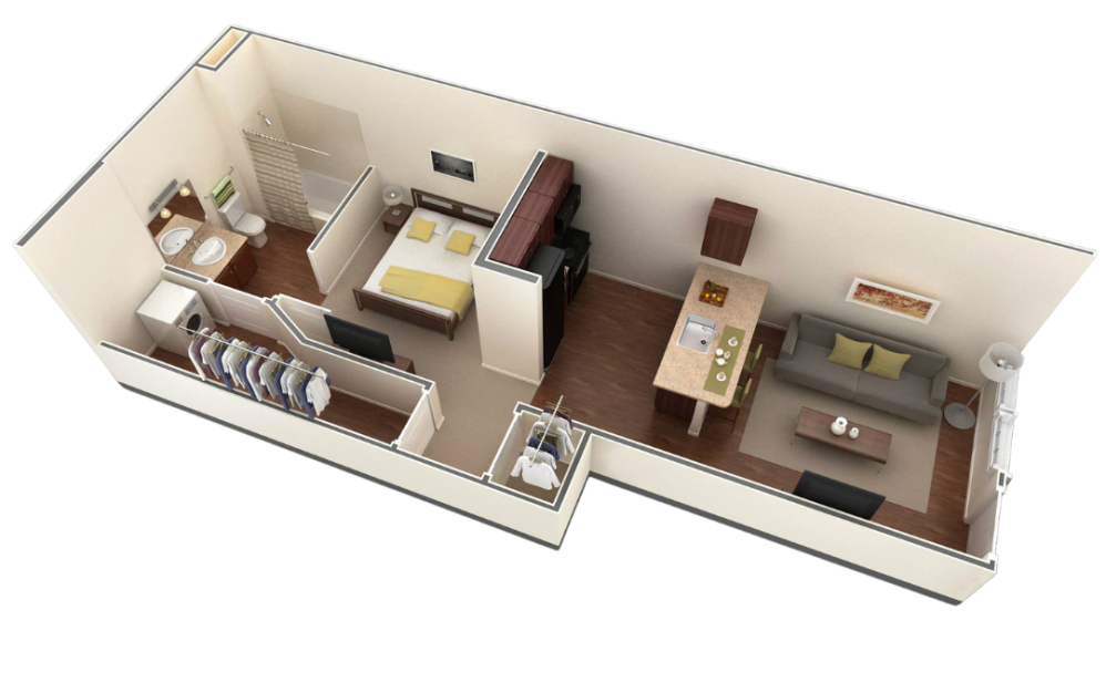 S1 - Studio floorplan layout with 1 bathroom and 525 square feet